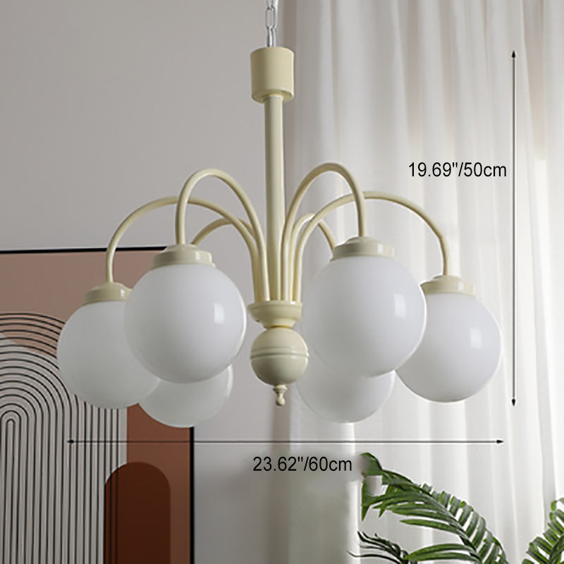 Contemporary Vintage Cream Orb Iron Glass 4/6 Light Chandelier For Living Room