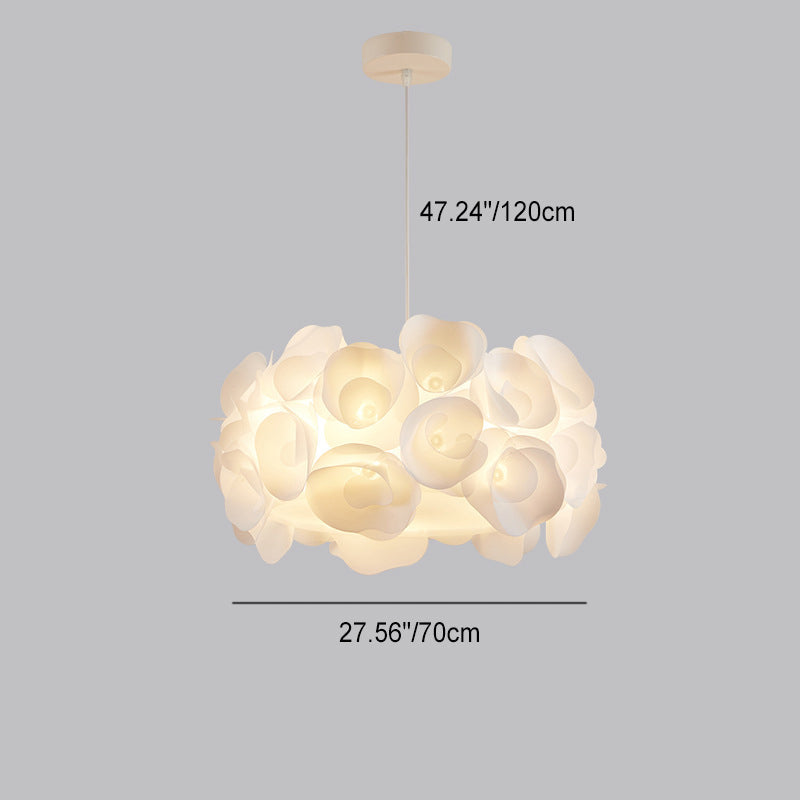 Modern Minimalist Cream Flower Bouquet Iron PVC 3-Light Pendant Light For Living Room