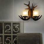 Traditional Vintage Resin Antler Glass 1/2 Light Wall Sconce Lamp For Hallway