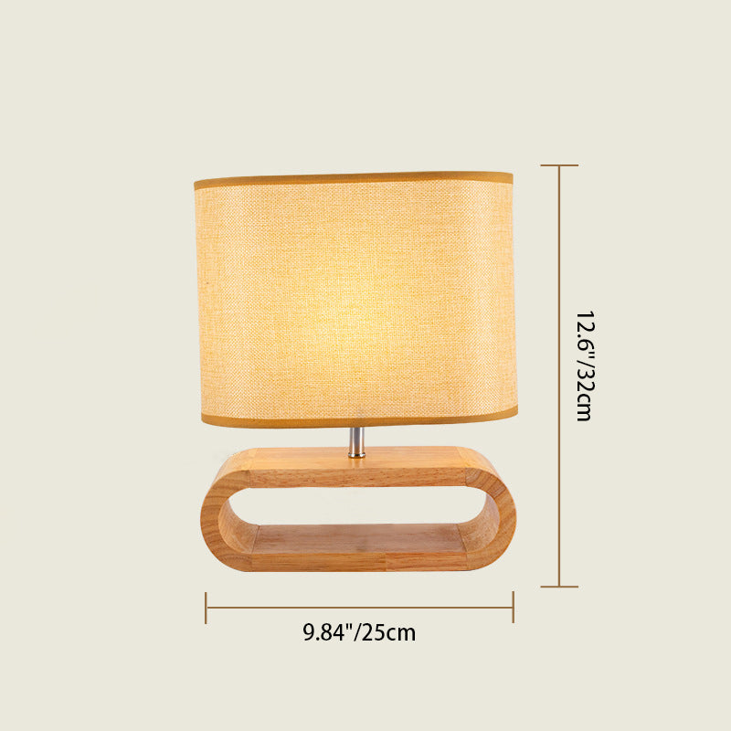 Contemporary Scandinavian Rectangular Wood Fabric 1-Light Table Lamp For Bedroom