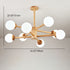 Modern Mid-century Rubberwood Branch Frame Glass Magic Bean 6/8/12-Light Chandelier For Bedroom