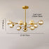 Modern Mid-century Brass Frame Molecular Glass Ball Shade 6/9/12/15-Light Chandelier For Living Room