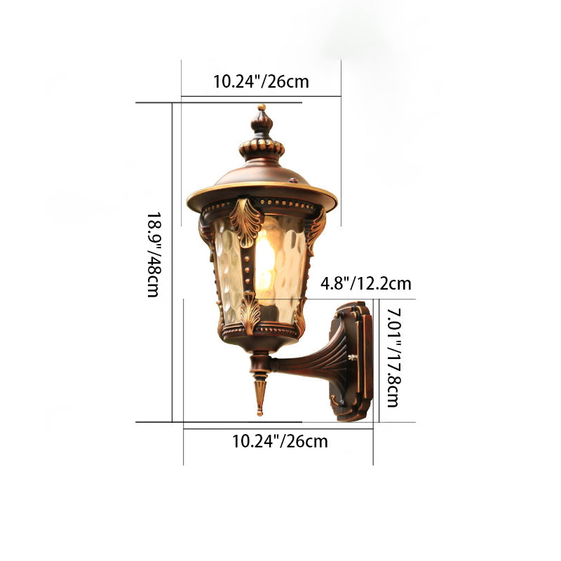 Traditional European Cylinder Quadrilateral Aluminum Glass 1-Light Wall Sconce Lamp For Outdoor Patio