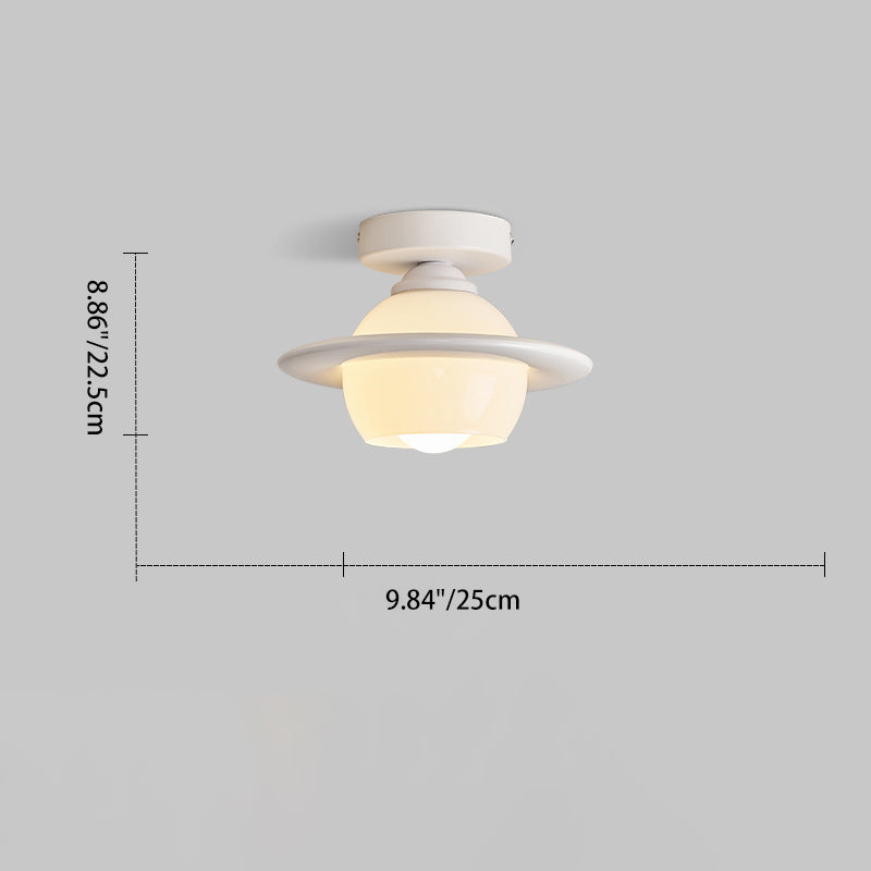 Contemporary Nordic Macaron Cream PE Round Shade Iron LED Semi-Flush Mount Ceiling Light For Living Room