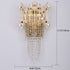 Modern Luxury Gold Stainless Steel Crystal Tassel 2-Light Wall Sconce Lamp For Living Room
