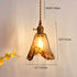 Traditional Vintage Amber Square Glass Brass 1-Light Pendant Light For Living Room