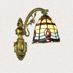 Traditional Tiffany Flower Cup Iron Stained Glass 1-Light Wall Sconce Lamp For Living Room