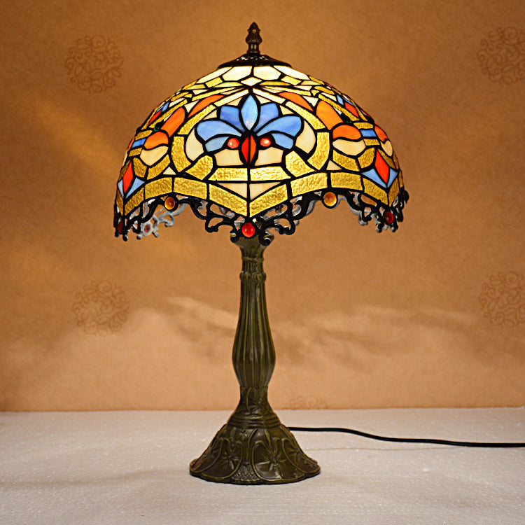 Traditional Tiffany Umbrella Alloy Stained Glass 1-Light Table Lamp For Bedroom