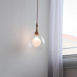 Traditional Japanese Orb Wood Glass 1-Light Pendant Light For Living Room