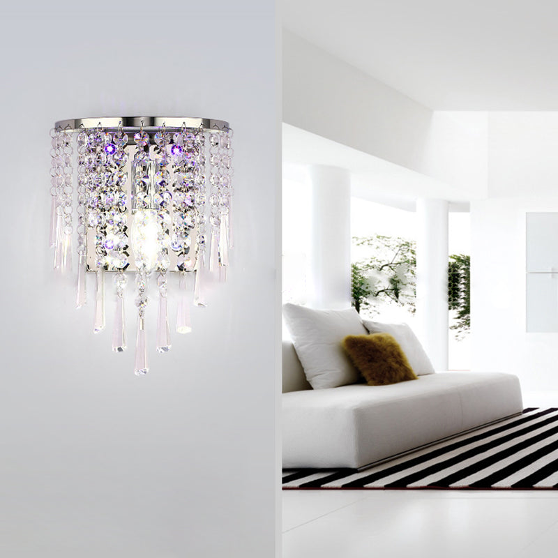 Modern Luxury Half Round Octagonal Beads Stainless Steel Crystal 1-Light Wall Sconce Lamp For Living Room