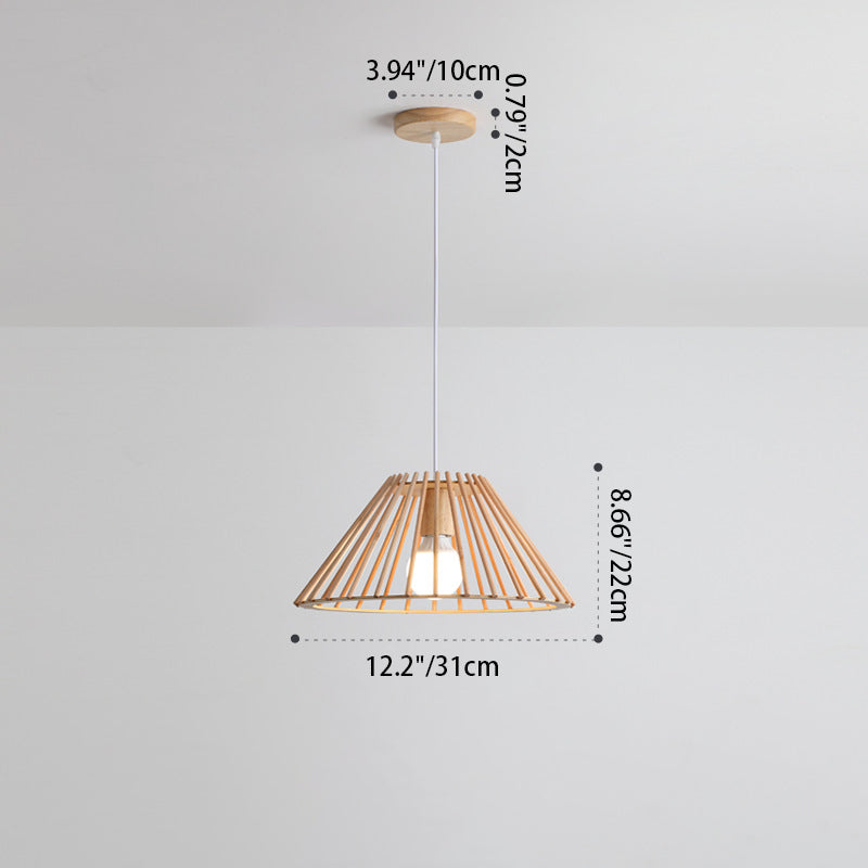 Traditional Japanese Round Trapezoidal Wood 1/2 Light Island Light Chandelier For Dining Room