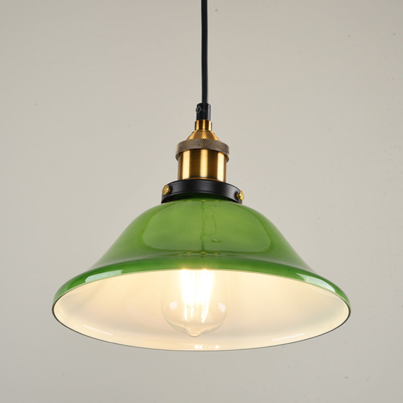 Contemporary Retro Emerald Green Flared Glass Shade 1-Light Pendant Light For Dining Room