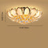 Modern Luxury Golden Glamour Lotus Frosted Glass Base Crystal Bead 4/6-Light Flush Mount Ceiling Light For Living Room