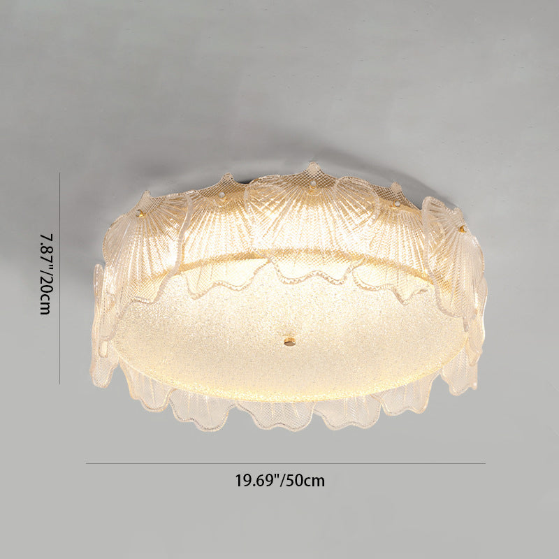 Modern Minimalist Cream Round Leaf Hardware Glass LED Flush Mount Ceiling Light For Living Room