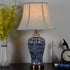 Traditional Chinese Fabric Shade Hand-Painted Celadon Base 1-Light Table Lamp For Living Room