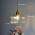 Traditional Japanese Glass Cube Shade Brass 1-Light Pendant Light For Living Room