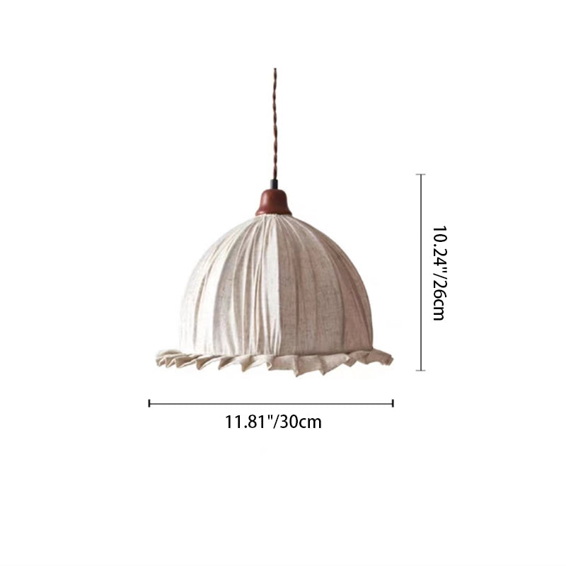 Contemporary Retro Hemispherical Lace Solid Wood Fabric 1-Light Pendant Light For Bedroom