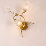 Modern Art Deco Flower Hardware Glass Crystal 2-Light Wall Sconce Lamp For Living Room