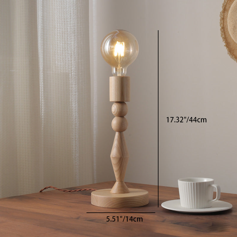 Traditional Vintage Cylinder Orb Wood 1-Light Table Lamp For Bedroom