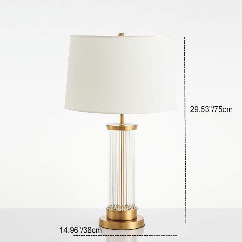 Modern Minimalist Round Cylinder Metal Glass Fabric 1-Light Table Lamp For Bedroom