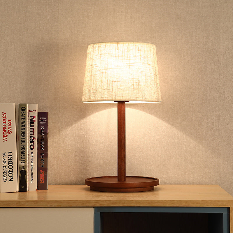 Modern Minimalist Cone Fabric Wood Base 1-Light Table Lamp For Study