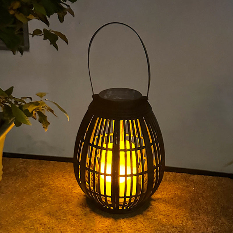 Modern Art Deco Solar Round Lantern Rattan LED Outdoor Landscape Light For Garden