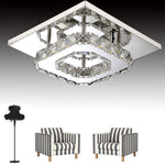 Contemporary Luxury Square Stainless Steel Crystal Decor LED Flush Mount Ceiling Light For Living Room