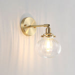 Traditional Vintage Brass Pumpkin Glass Shade 1-Light Wall Sconce Lamp For Living Room