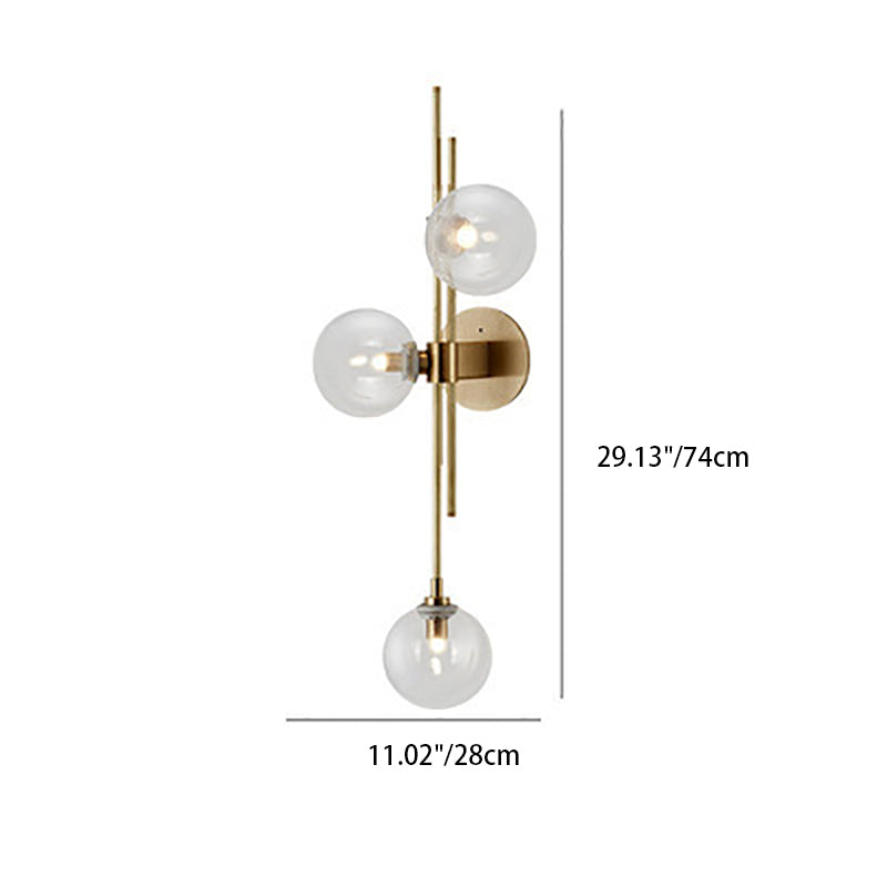 Contemporary Scandinavian Strip Orb Hardware Glass 3-Light Wall Sconce Lamp For Living Room