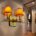 Traditional Vintage Antler Iron Resin Faux Parchment Shade 2-Light Wall Sconce Lamp For Living Room