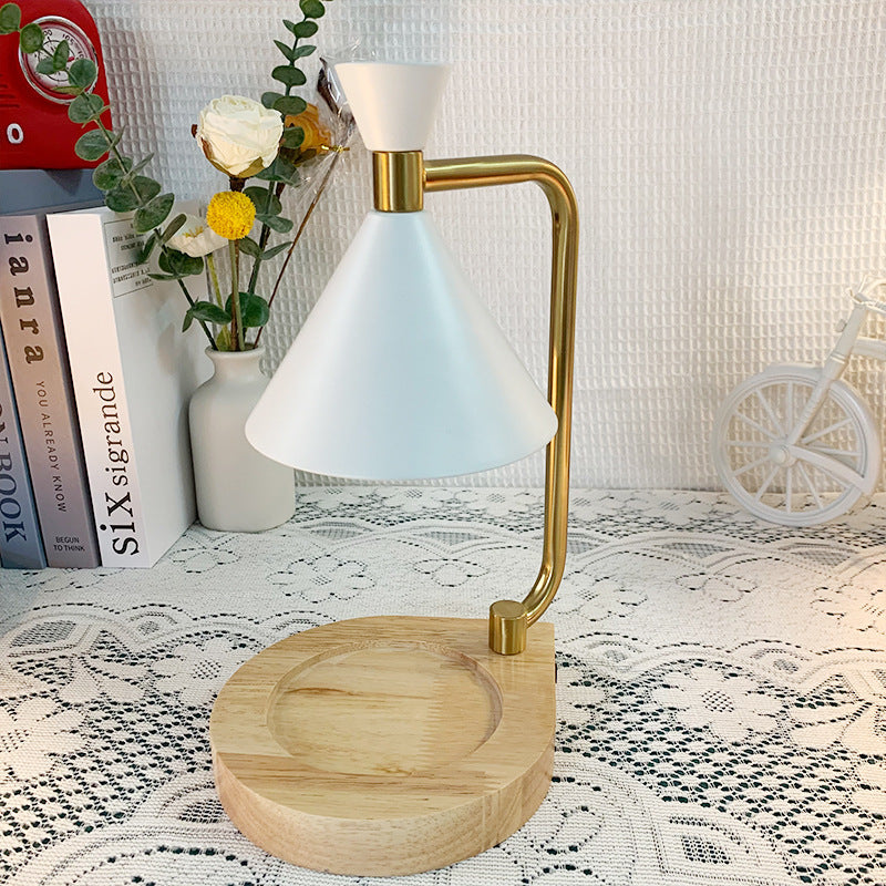 Contemporary Creative Iron Conical Shade Wooden Base 1-Light Melting Wax Table Lamp For Bedroom