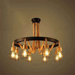Traditional Rustic Hemp Rope Weaving Iron Cage 6/8-Light Chandelier For Dining Room