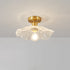 Modern Minimalist Flower Petal Lotus Leaf Copper Glass 1-Light Semi-Flush Mount Ceiling Light For Hallway