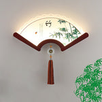 Traditional Chinese Scalloped Acrylic Plant Elements Shade Wooden Edge LED Wall Sconce Lamp For Living Room