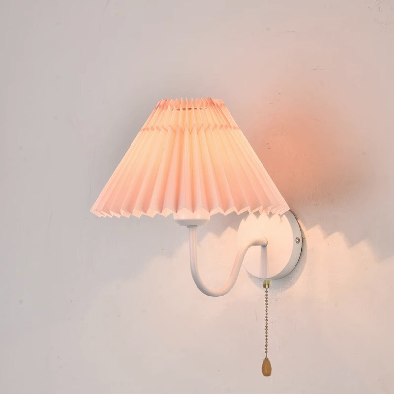 Contemporary Nordic Mushroom Curved Rod Iron Fabric 1-Light Wall Sconce Lamp For Bedroom