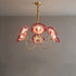 Traditional Vintage Gold Finish Frame Flower Glass Shade 6-Light Chandelier For Bedroom