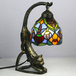 Traditional Tiffany Leopard Ladder Flower Cup Iron Glass 1-Light Table Lamp For Bedroom