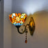 Traditional Tiffany Cup Rose Sunflower Dragonfly Iron Stained Glass 1-Light Wall Sconce Lamp For Bedroom