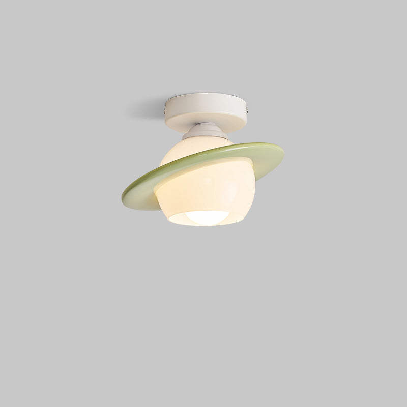 Contemporary Nordic Macaron Cream PE Round Shade Iron LED Semi-Flush Mount Ceiling Light For Living Room