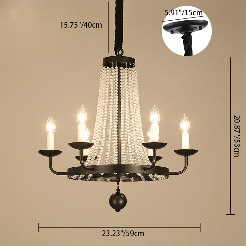 Contemporary Luxury Iron Round Frame Candelabra Crystal Bead 6/8/10/12-Light Chandelier For Living Room