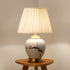 Traditional Chinese Plum Flower Embroidered Fabric Shade Ceramic Base 1-Light Table Lamp For Bedroom