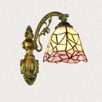 Traditional Tiffany Flower Cup Iron Stained Glass 1-Light Wall Sconce Lamp For Living Room