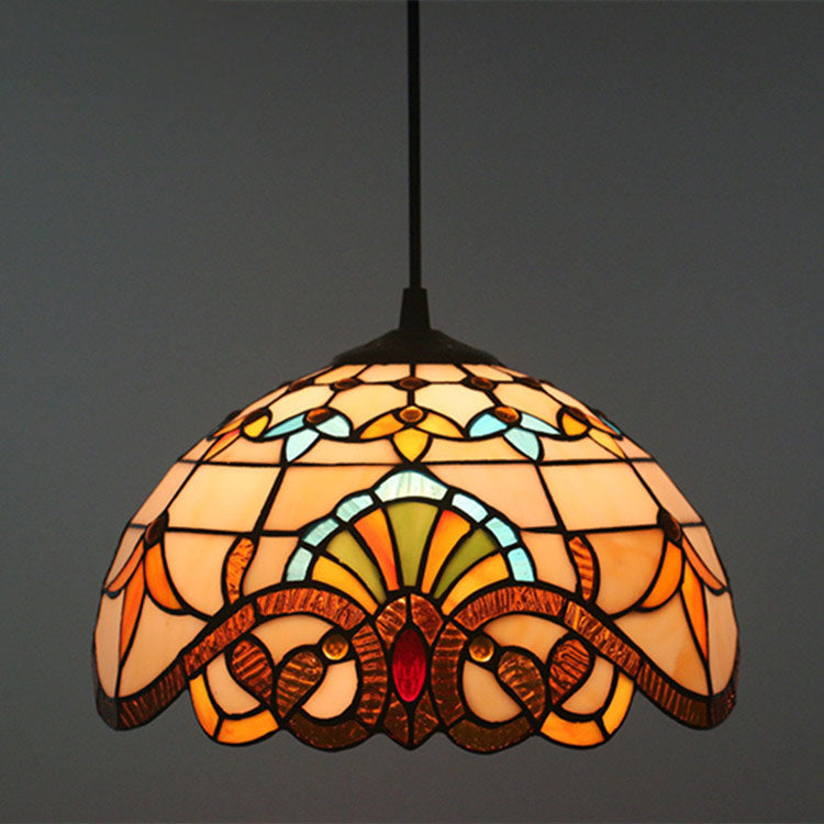 Traditional Tiffany Baroque Stained Glass Dome 1-Light Pendant Light For Living Room