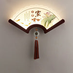 Traditional Chinese Scalloped Acrylic Plant Elements Shade Wooden Edge LED Wall Sconce Lamp For Living Room