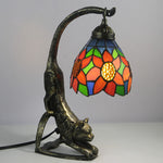 Traditional Tiffany Leopard Ladder Flower Cup Iron Glass 1-Light Table Lamp For Bedroom