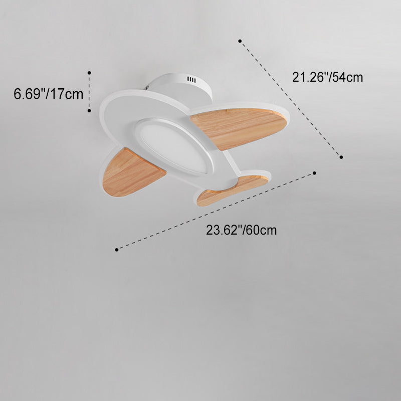 Contemporary Creative Airplane Wood Iron LED Semi-Flush Mount Ceiling Light For Bedroom