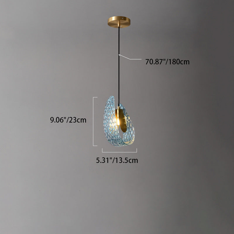 Contemporary Luxury Curved Textured Glass Brass 1-Light Pendant For Living Room