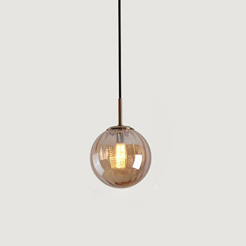 Contemporary Nordic Water-Ripple Glass Spherical Shade 1-Light Pendant Light For Living Room