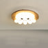 Contemporary Creative Woodgrain Cartoon Octopus Moon Acrylic LED Kids Flush Mount Ceiling Light For Living Room